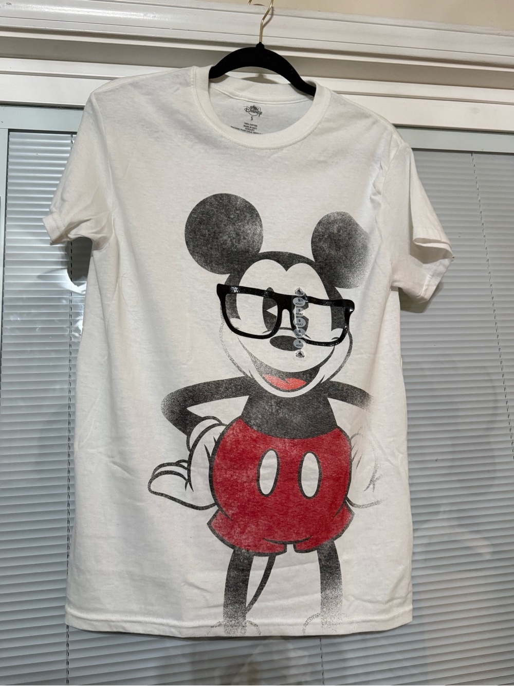Disney White Short Sleeve Tee with Vintage Mickey in Red